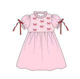 red bows girl ruffle sleeve pink dress