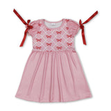 Pink short sleeves bows baby girls summer dress