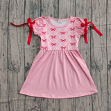 red bows girl ruffle sleeve pink dress