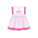 pink heart bows stripe girl sleeve less pink dress