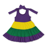 Purple green yellow patchwork girl Mardi Gras dress
