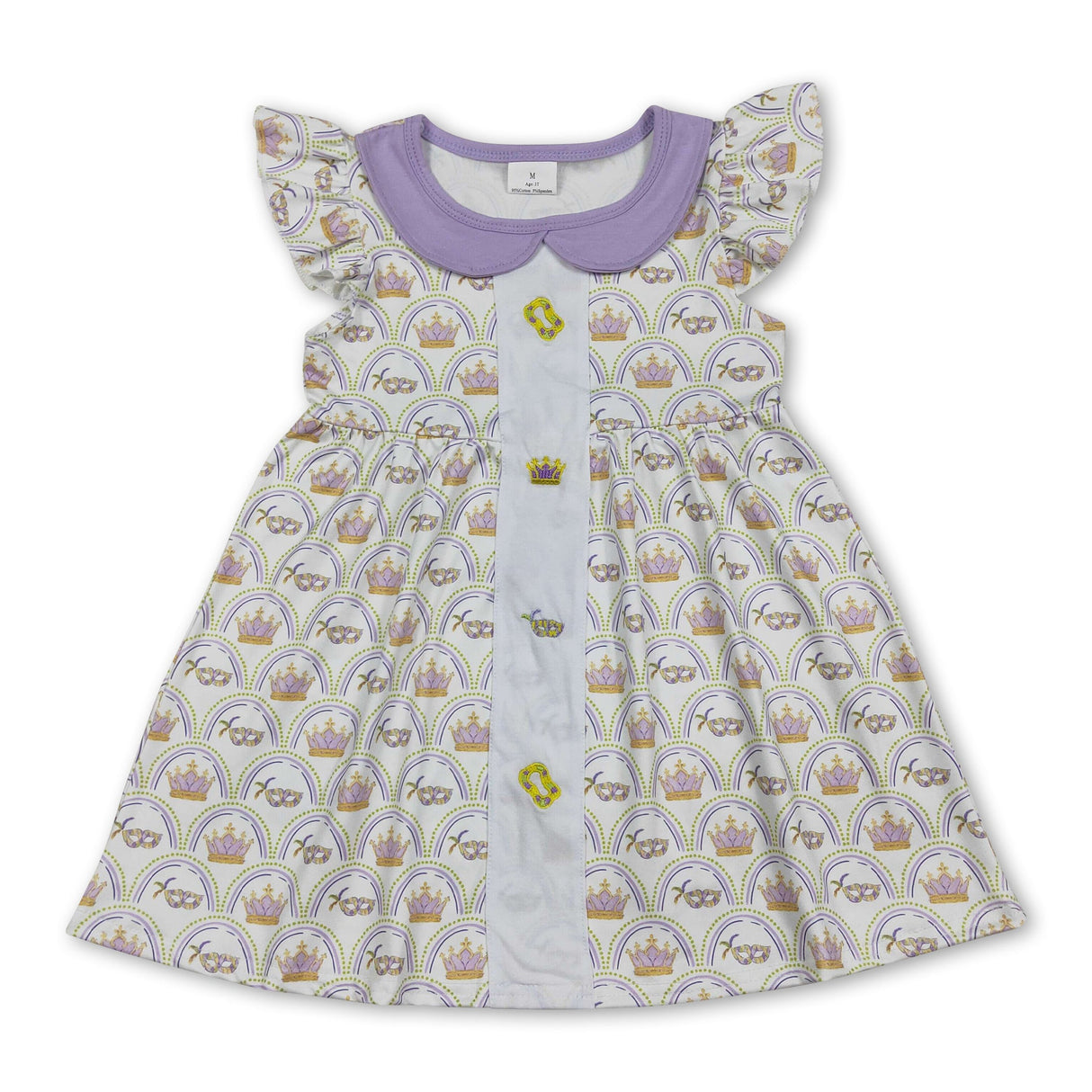 Flutter sleeves crown kids girls Mardi Gras dresses