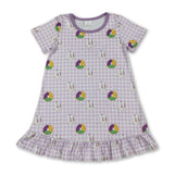 Plaid purple yellow green donut boots girls Mardi Gras dress