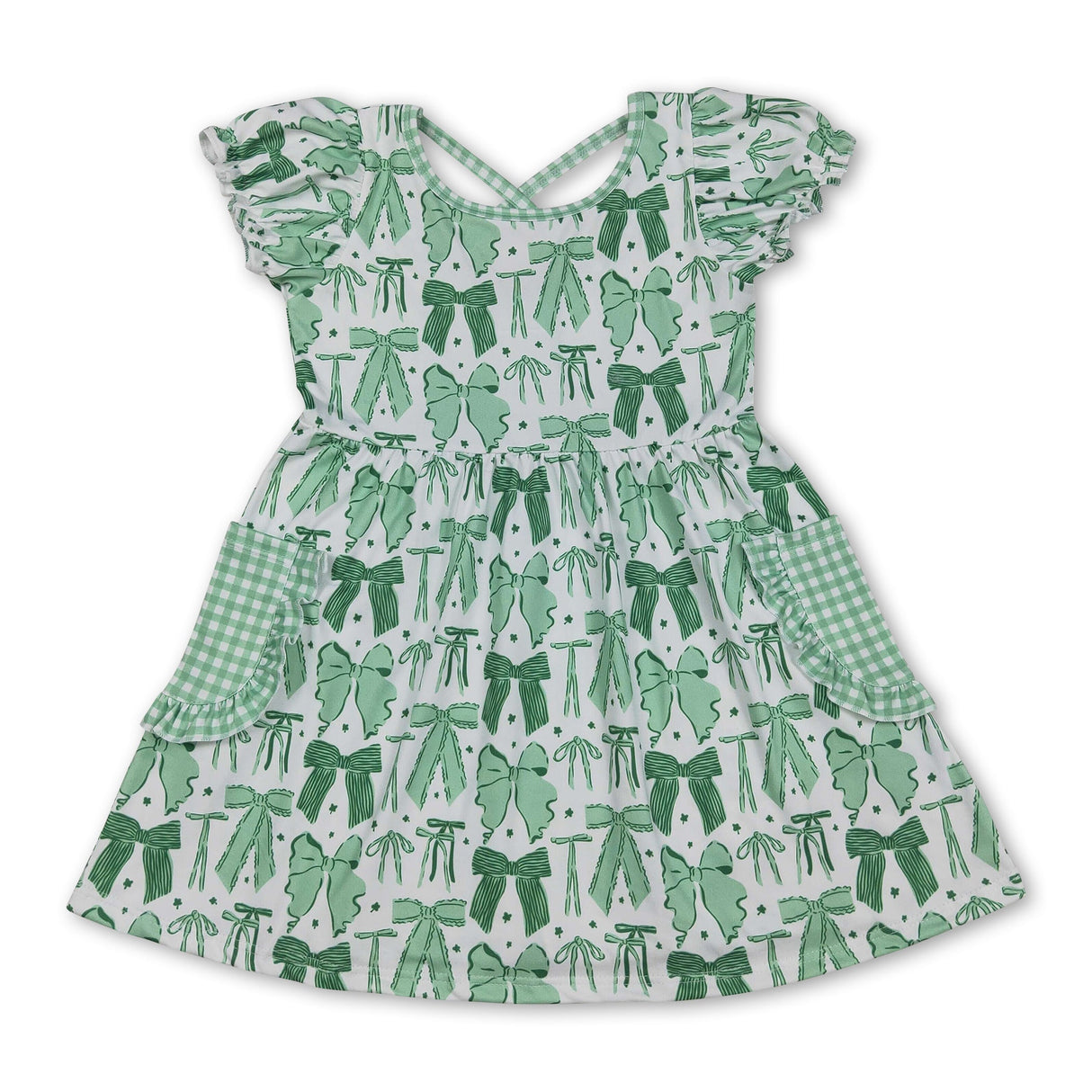 Short sleeves green bow girls St Patrick's dresses