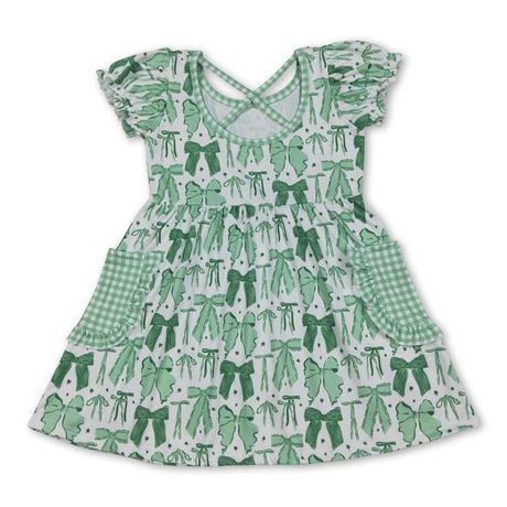 Short sleeves green bow girls St Patrick's dresses