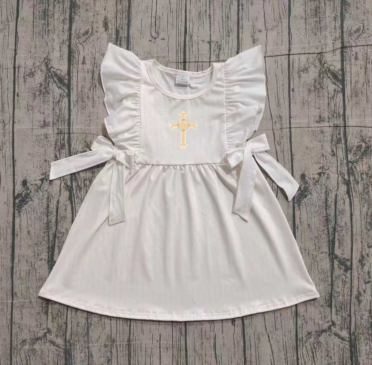 Flutter sleeves cross kids girls Easter dresses