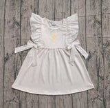 Flutter sleeves cross kids girls Easter dresses