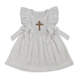 Flutter sleeves cross kids girls Easter dresses