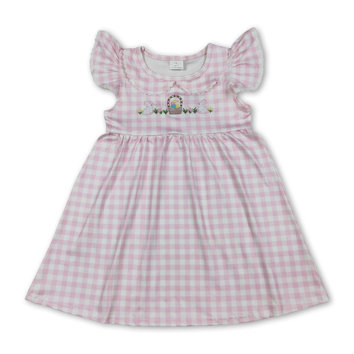 Flutter sleeves pink plaid rabbit egg girls Easter dresses