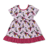 Pink short sleeves music kids girls ruffle dresses