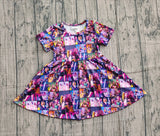 Short sleeves purple patchwork group girls dresses