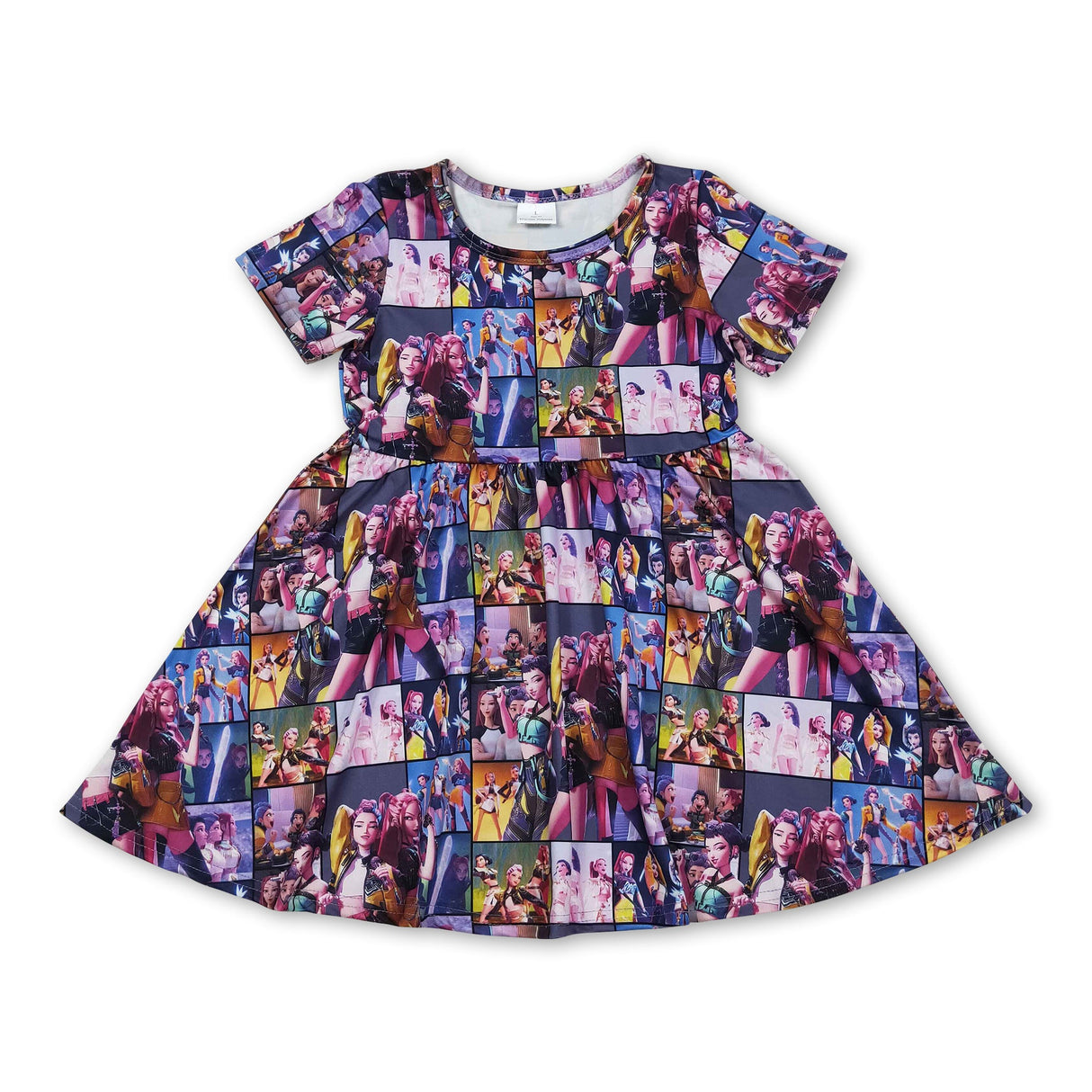 Short sleeves purple patchwork group girls dresses