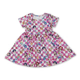 Pink plaid short sleeves candy music kids girls dresses
