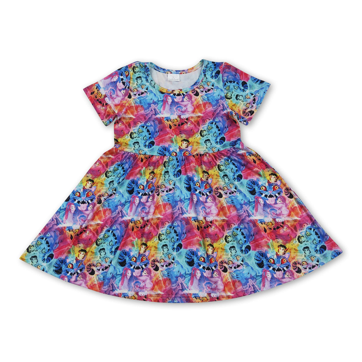 Colorful short sleeves group tiger music kids girls dresses