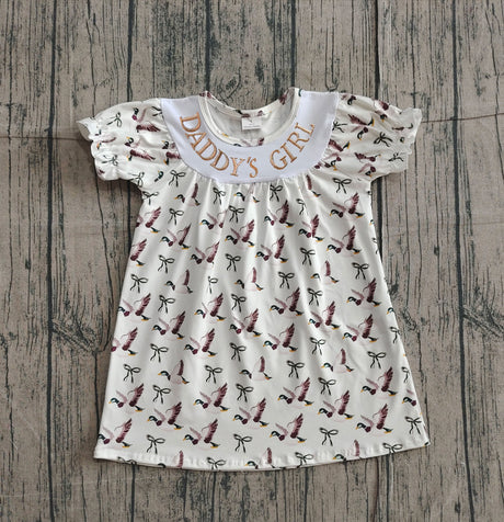 Short sleeves daddy's girl duck bow baby girls dresses