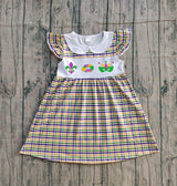 Plaid flutter sleeves donut kids girls Mardi Gras dress
