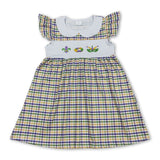 Plaid flutter sleeves donut kids girls Mardi Gras dress