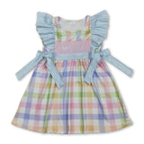 I love mama embroidery colorful plaid kids girls dresses