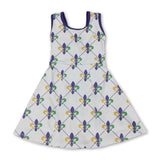 Purple green yellow sleeveless girls Mardi Gras athletic dress