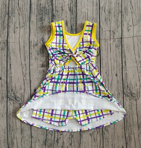 Yellow green purple plaid girls Mardi Gras athletic dress