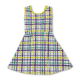 Yellow green purple plaid girls Mardi Gras athletic dress
