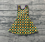 Yellow green purple plaid kids girls Mardi Gras athletic dress