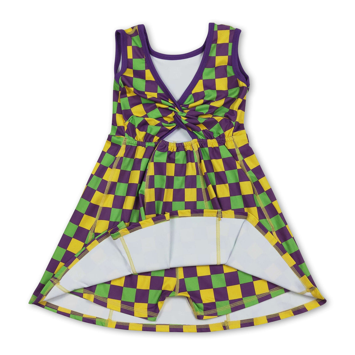Yellow green purple plaid kids girls Mardi Gras athletic dress