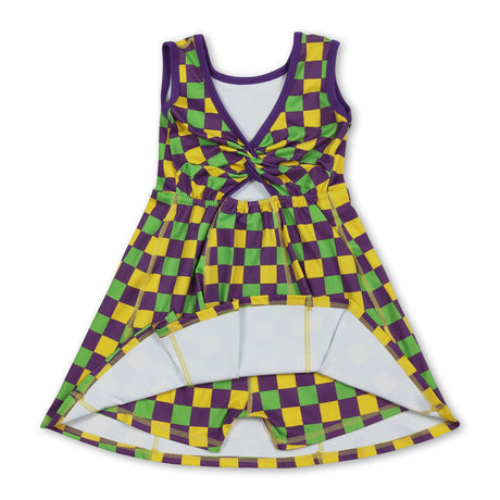 Yellow green purple plaid kids girls Mardi Gras athletic dress