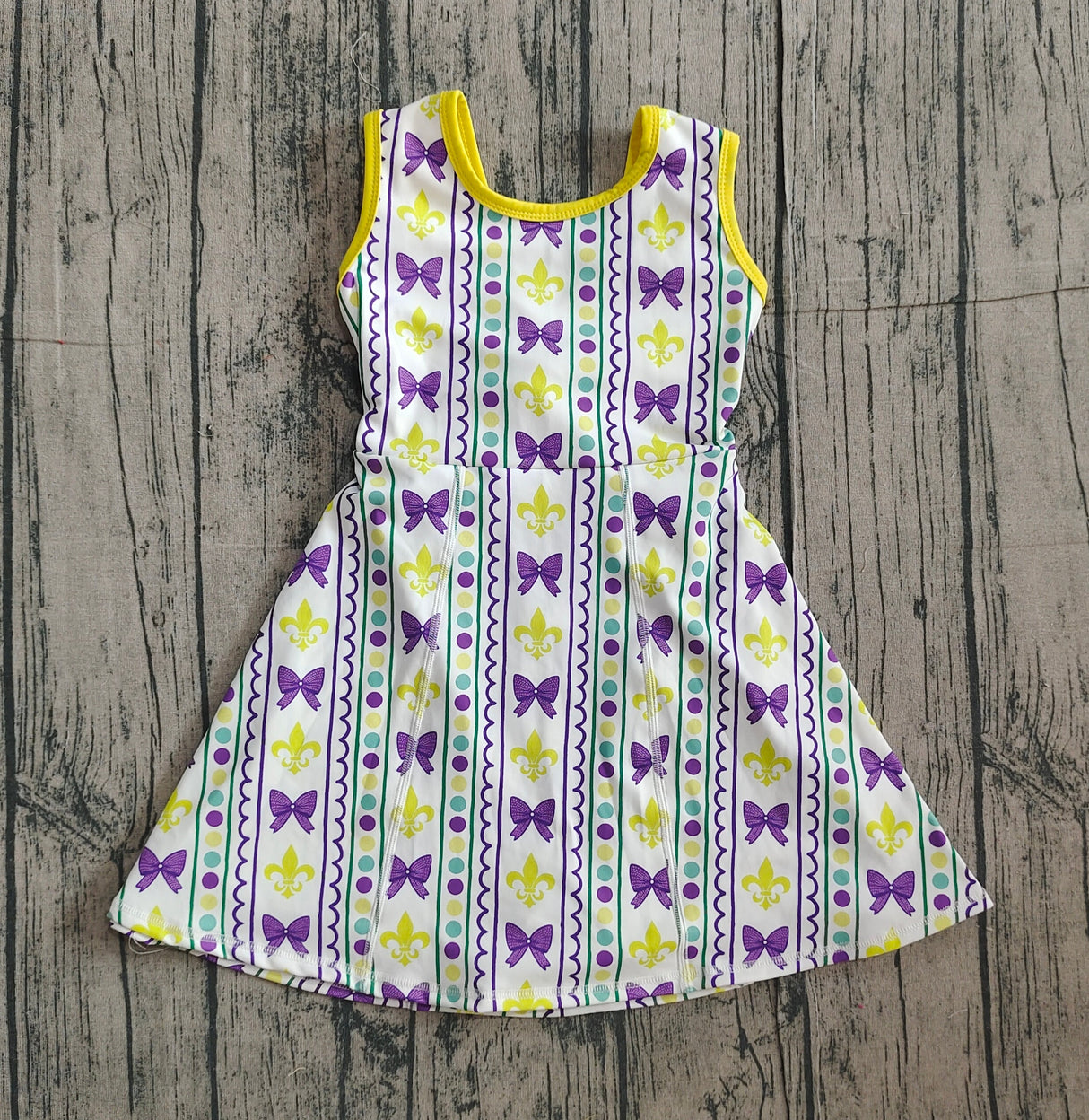 Sleeveless purple bow baby girls Mardi Gras athletic dress