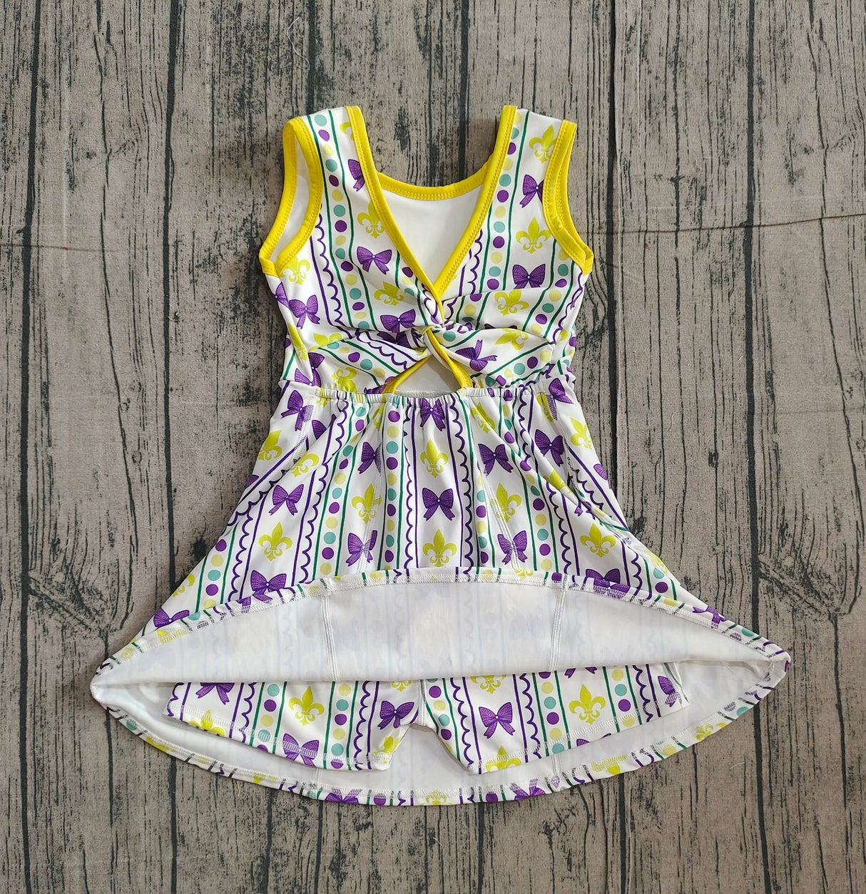 Sleeveless purple bow baby girls Mardi Gras athletic dress