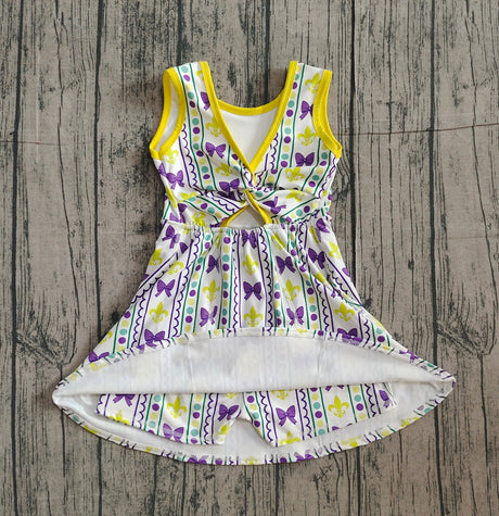 Sleeveless purple bow baby girls Mardi Gras athletic dress