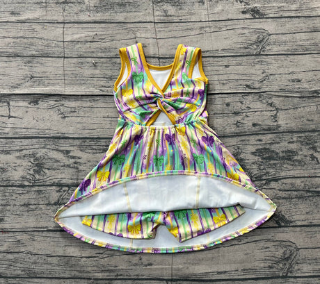 Yellow green purple bow kids girls Mardi Gras athletic dress