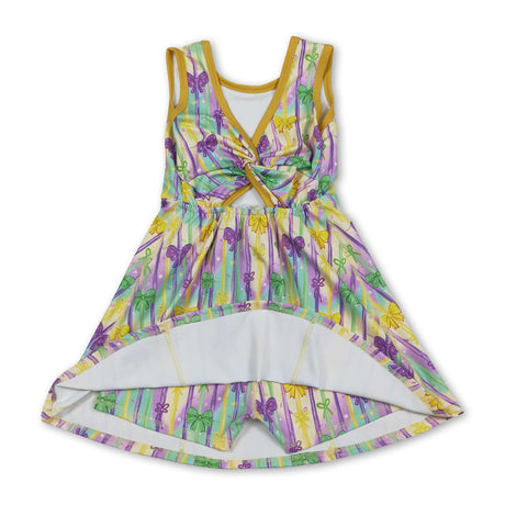 Yellow green purple bow kids girls Mardi Gras athletic dress