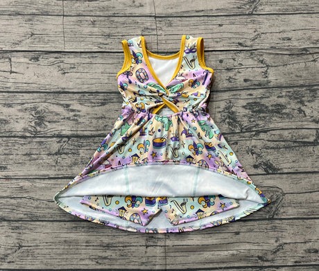 Sleeveless tie dye kids girls Mardi Gras athletic dress
