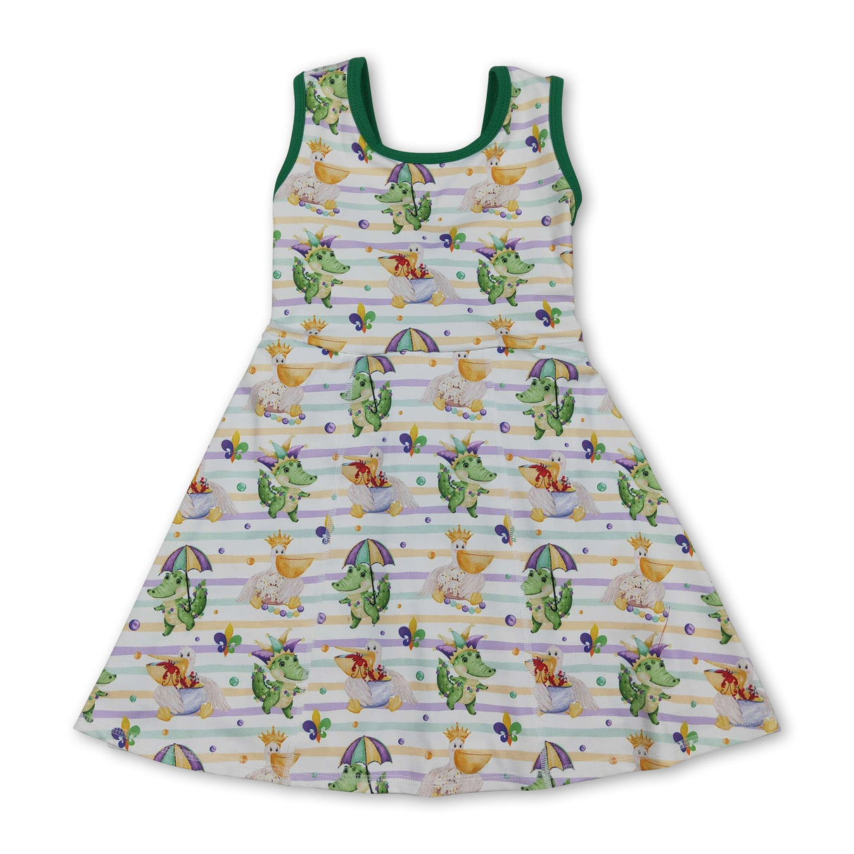 Sleeveless alligator pelican girls Mardi Gras athletic dress