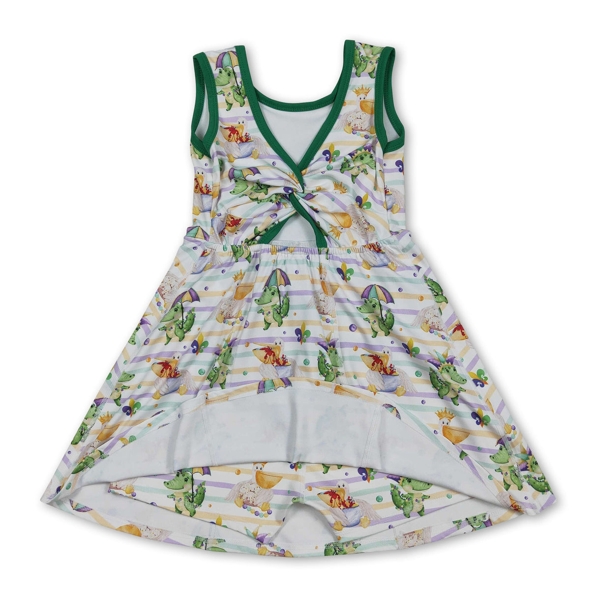 Sleeveless alligator pelican girls Mardi Gras athletic dress