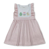 Pink stripe rabbit eggs embroidery baby girls Easter dresses