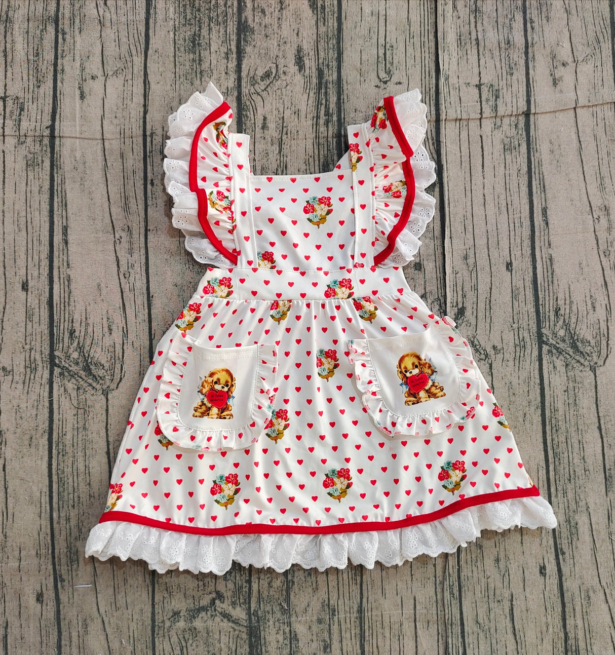 Flutter sleeves heart floral kids girls Valentine's dress