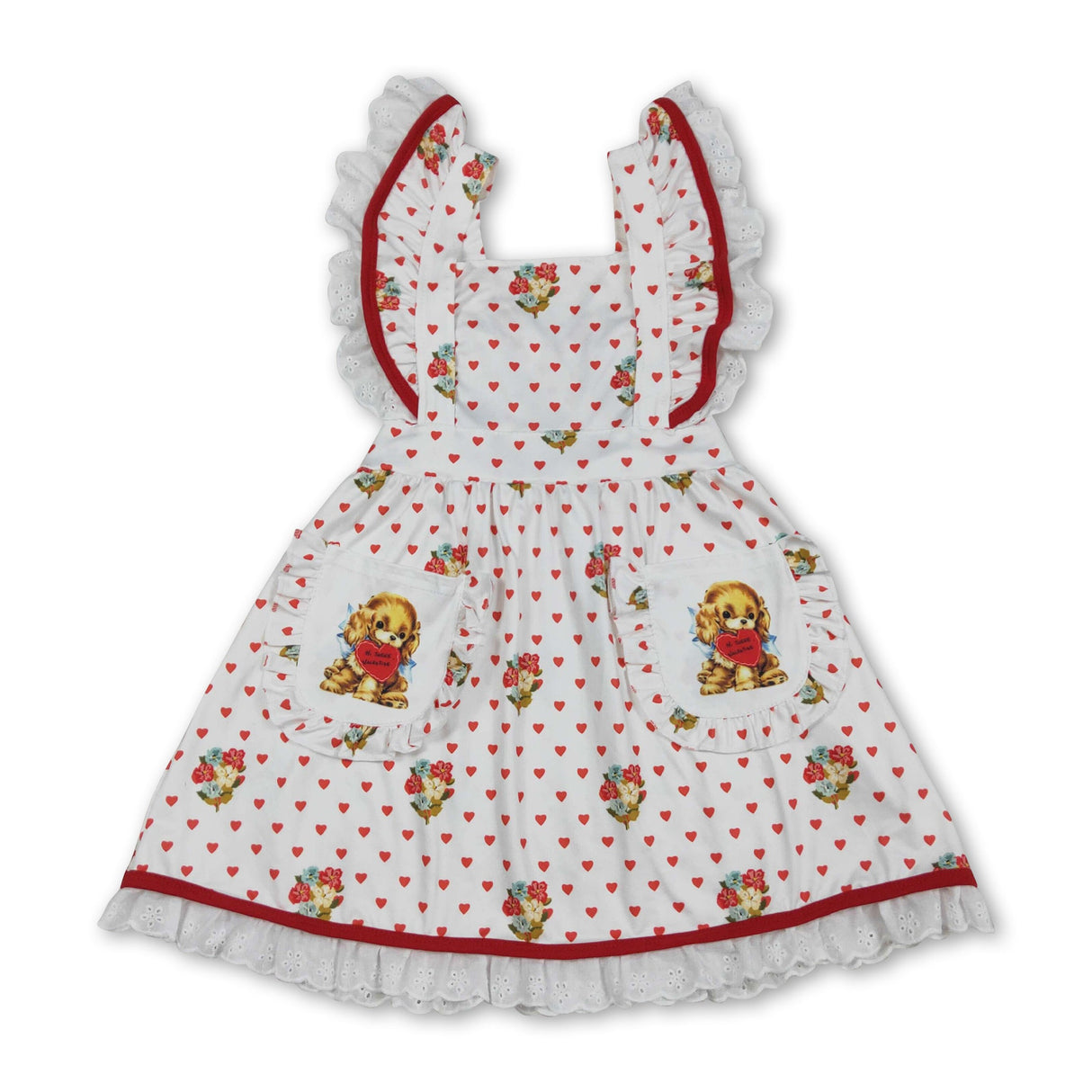 Flutter sleeves heart floral kids girls Valentine's dress