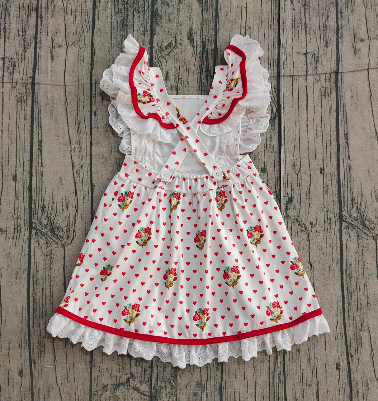 Flutter sleeves heart floral kids girls Valentine's dress