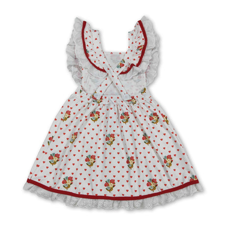 Flutter sleeves heart floral kids girls Valentine's dress
