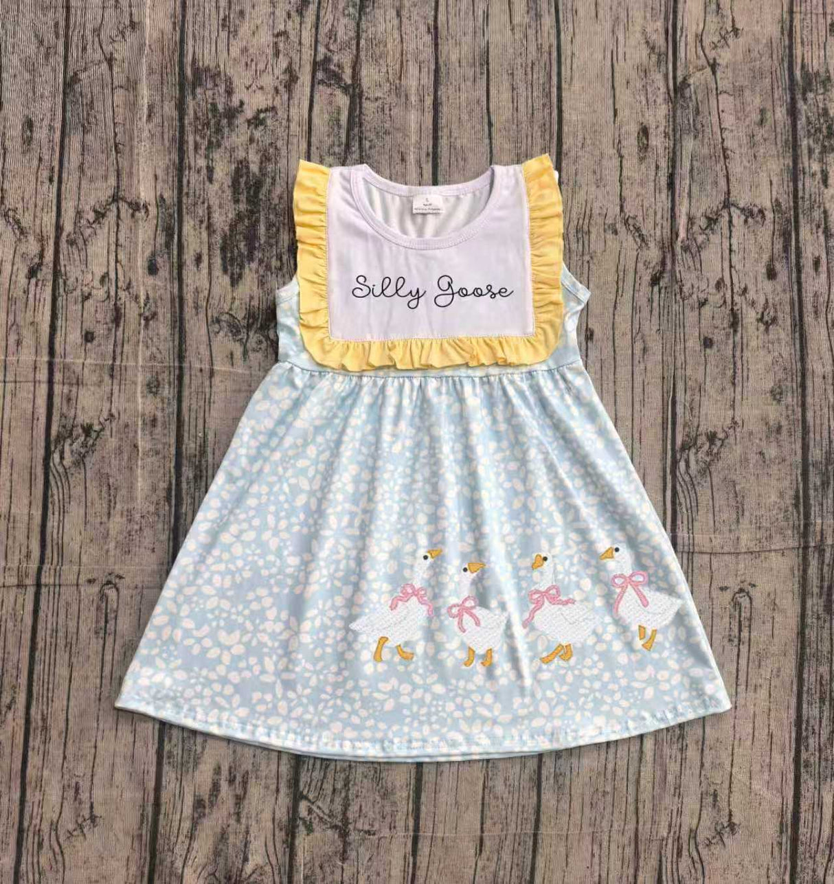 Sleeveless silly goose bow embroidery girls dresses