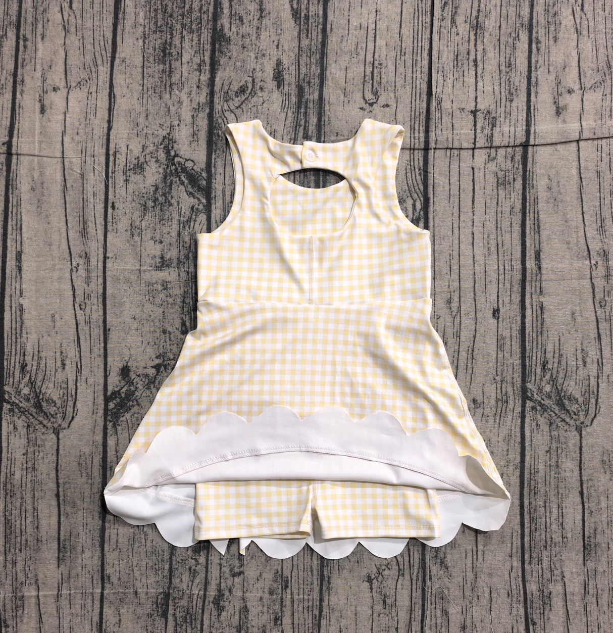 Sleeveless yellow plaid bows kids girls athletic dresses