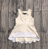 Sleeveless yellow plaid bows kids girls athletic dresses