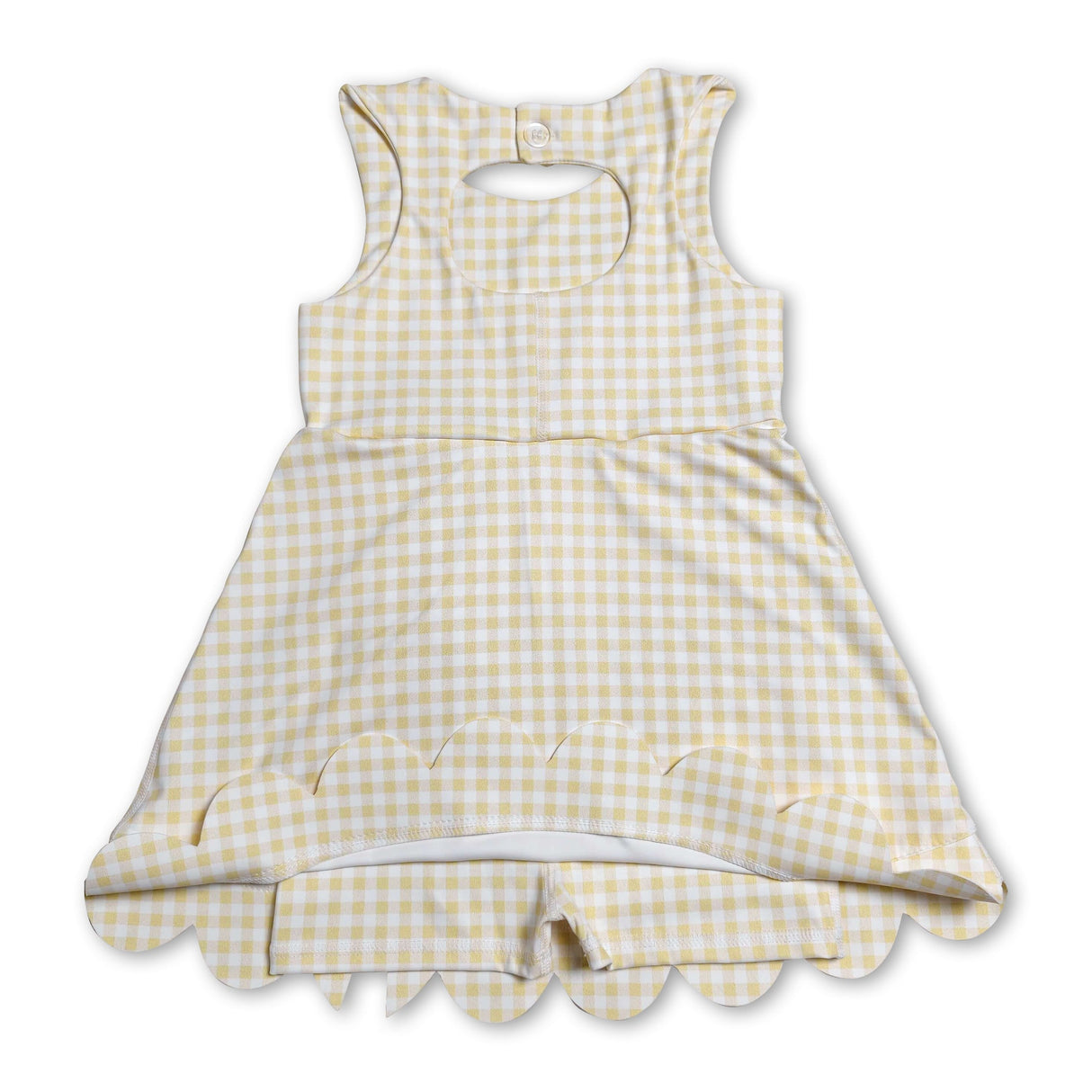 Sleeveless yellow plaid bows kids girls athletic dresses