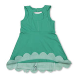 Scallop plaid bow green kids girls summer athletic dress