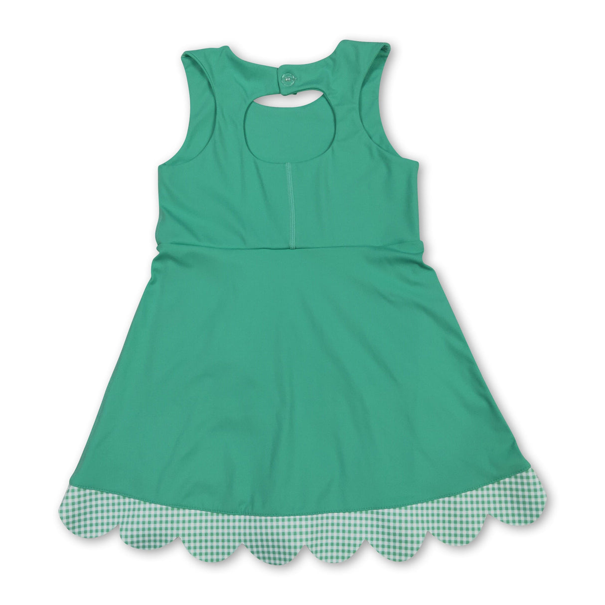 Scallop plaid bow green kids girls summer athletic dress