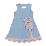 Scallop floral bow light blue kids girls summer athletic dress