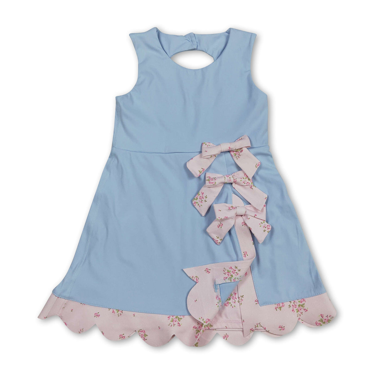 Scallop floral bow light blue kids girls summer athletic dress