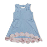 Scallop floral bow light blue kids girls summer athletic dress